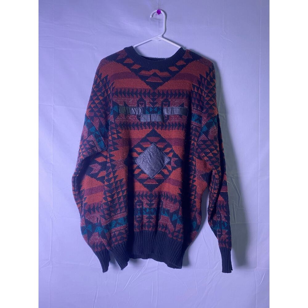 Vintage 90s Southwest Aztec Tribal Pattern Acrylic Knit Sweater Pullover Mens XL